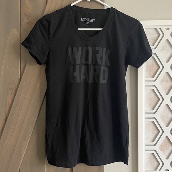 Rogue "Work Hard" Black Short Sleeve T-Shirt Women’s Size Medium Made In USA - Picture 1 of 6